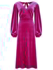 Pour Moi Pink Charlotte Tie Back Stretch Velvet Long Sleeve Midi Dress - Image 3 of 4