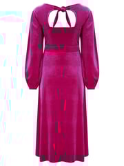 Pour Moi Pink Charlotte Tie Back Stretch Velvet Long Sleeve Midi Dress - Image 4 of 4