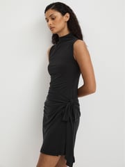 Good American Black Good American Jersey Wrap Front Mini Dress - Image 3 of 5