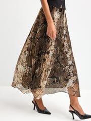Green Animal Snake Print Pleated Chiffon Midi Skirt - Image 2 of 6