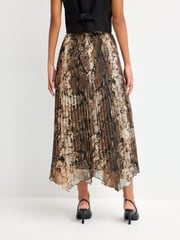 Green Animal Snake Print Pleated Chiffon Midi Skirt - Image 3 of 6