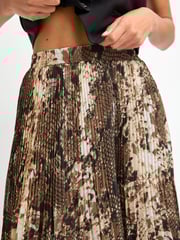Green Animal Snake Print Pleated Chiffon Midi Skirt - Image 4 of 6
