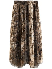 Green Animal Snake Print Pleated Chiffon Midi Skirt - Image 5 of 6