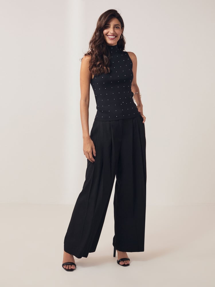 Black Gem Knitted High Neck Tank Vest - Image 2 of 6