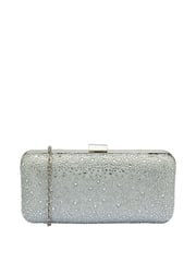 Lotus Silver Clutch Bag with Chain - Image 1 of 4