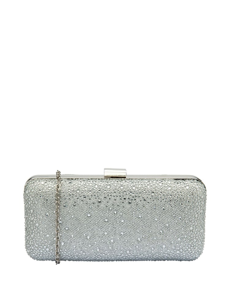 Lotus Silver Clutch Bag with Chain - Image 1 of 4