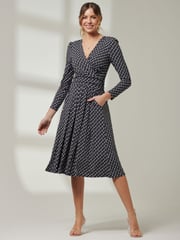 Jolie Moi Black Front Wrap V-Neck Midi Dress - Image 1 of 6