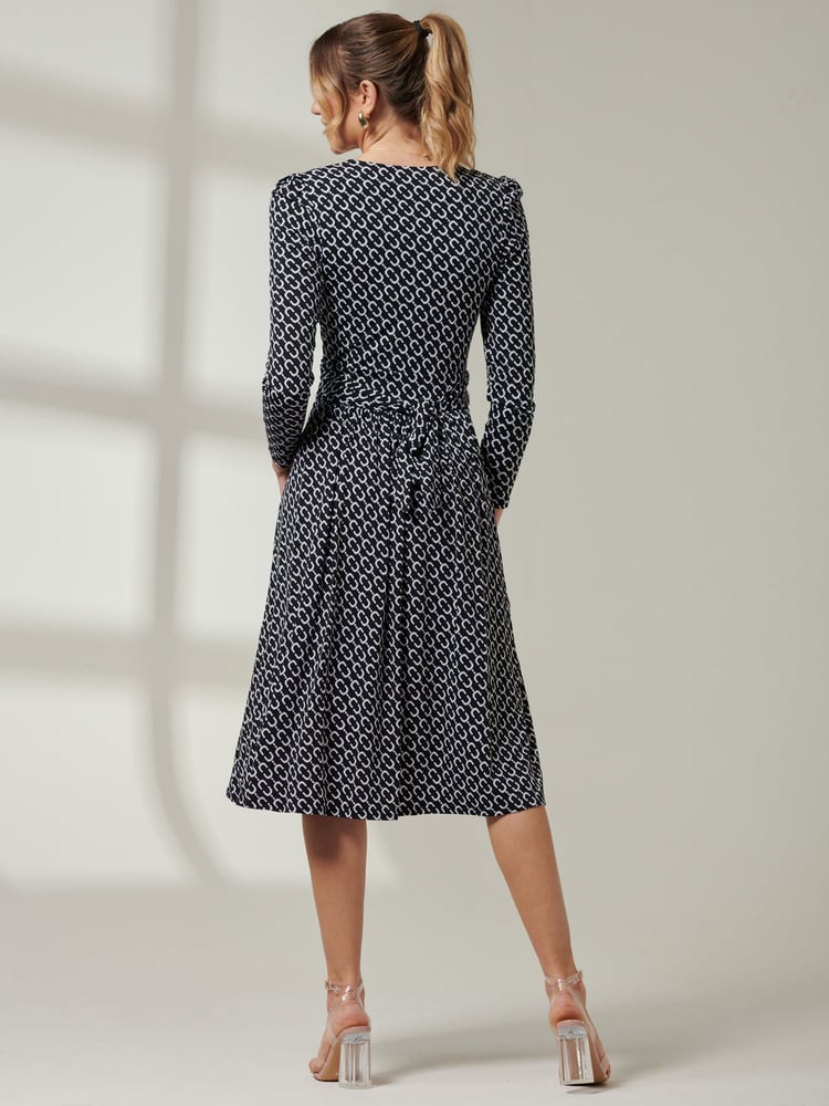 Jolie Moi Black Front Wrap V-Neck Midi Dress - Image 2 of 6