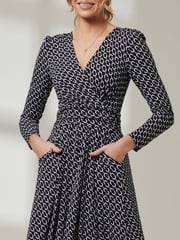 Jolie Moi Black Front Wrap V-Neck Midi Dress - Image 3 of 6