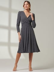 Jolie Moi Black Front Wrap V-Neck Midi Dress - Image 4 of 6