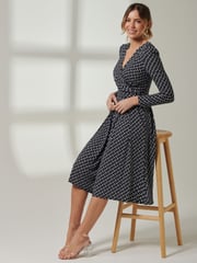 Jolie Moi Black Front Wrap V-Neck Midi Dress - Image 5 of 6