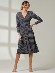 Jolie Moi Black Front Wrap V-Neck Midi Dress - Image 6 of 6