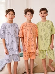 Multi Pastel Linear Character Short Pyjamas 3 Pack (3-16yrs) - Image 1 of 10