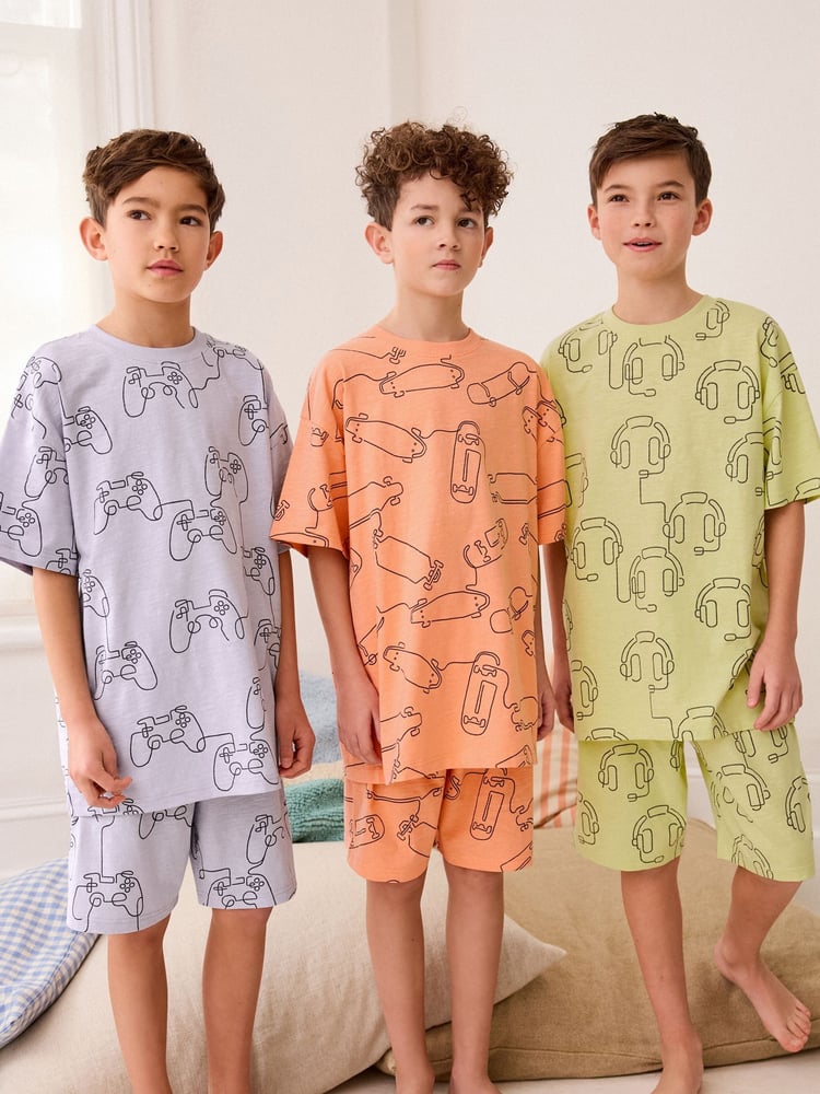 Multi Pastel Linear Character Short Pyjamas 3 Pack (3-16yrs) - Image 1 of 10