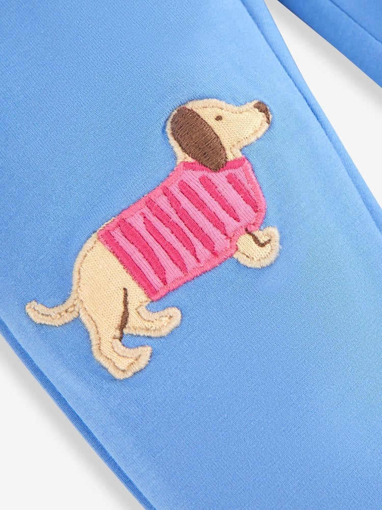 JoJo Maman Bébé Blue Sausage Dog & Pink/Cream Spot Girls' 2-Pack Leggings - Image 6 of 6