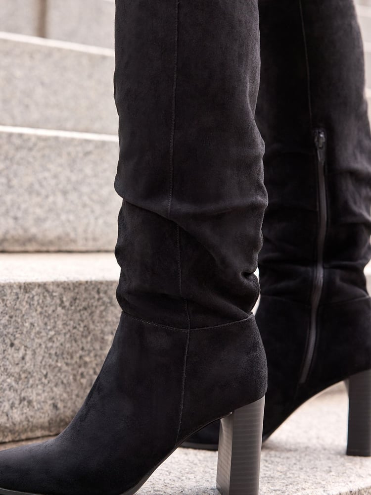 Black Forever Comfort® Knee High Slouch Heel Boots - Image 2 of 7