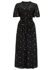 Pour Moi Black Chiffon Angel Sleeve Tiered Star Midi Dress - Image 3 of 4