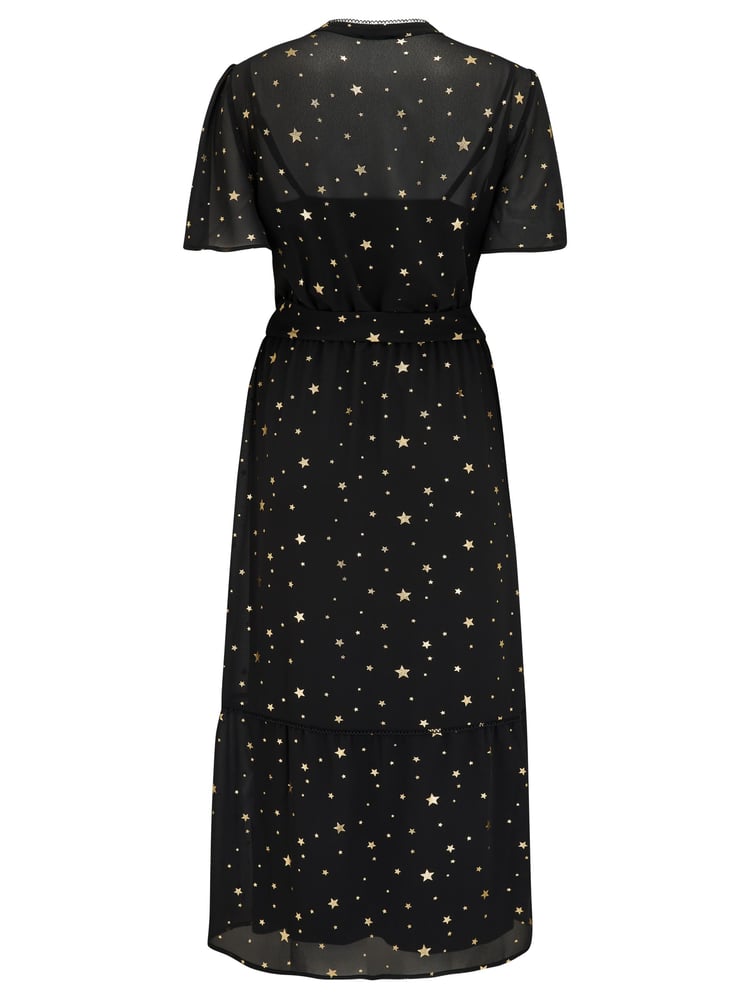 Pour Moi Black Chiffon Angel Sleeve Tiered Star Midi Dress - Image 4 of 4