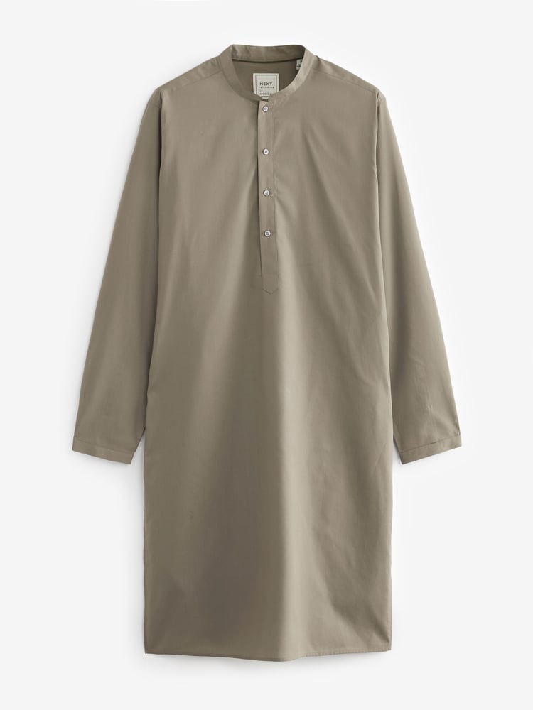 Neutral Brown Regular Fit Cotton Round Neck Kurta - Image 6 of 6