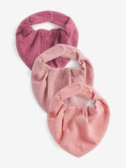 Pink Baby Muslin Dribble 100% Cotton Bibs 3 Pack - Image 1 of 4