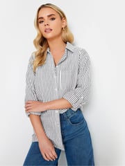 PixieGirl Petite Grey Oversize 100% Cotton Stripe Shirt - Image 1 of 4