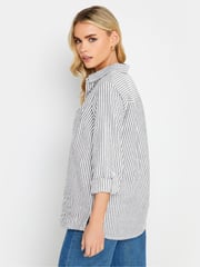 PixieGirl Petite Grey Oversize 100% Cotton Stripe Shirt - Image 2 of 4