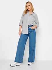 PixieGirl Petite Grey Oversize 100% Cotton Stripe Shirt - Image 3 of 4