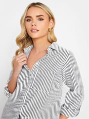 PixieGirl Petite Grey Oversize 100% Cotton Stripe Shirt - Image 4 of 4