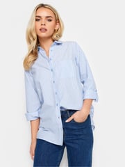 PixieGirl Petite Blue Oversize 100% Cotton Stripe Shirt - Image 1 of 4