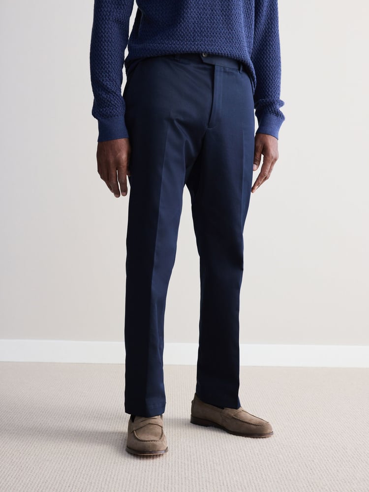 Navy Blue Signature Emmetex Italian 100% Cotton Chino Trousers - Image 1 of 5