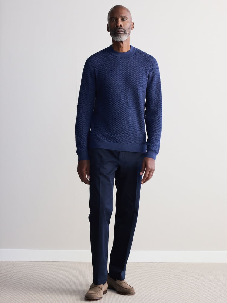 Navy Blue Signature Emmetex Italian 100% Cotton Chino Trousers - Image 2 of 5