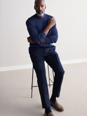 Navy Blue Signature Emmetex Italian 100% Cotton Chino Trousers - Image 4 of 5