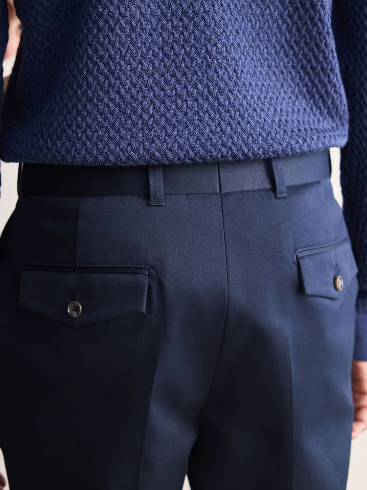 Navy Blue Signature Emmetex Italian 100% Cotton Chino Trousers - Image 5 of 5