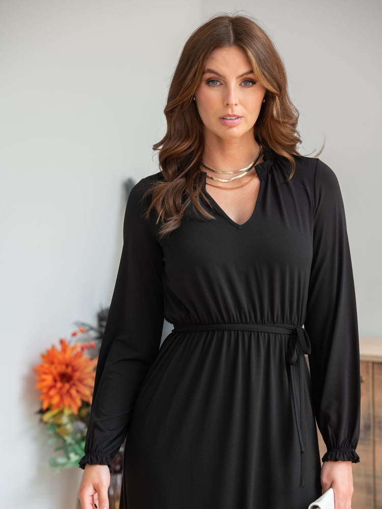 Pour Moi Black Bridget Slinky Jersey Long Sleeve Midi Dress - Image 2 of 4
