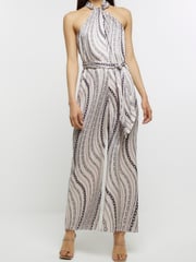 River Island White Chain Print Halter Jumpsuit - Image 1 of 4