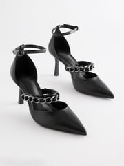 Black Forever Comfort® Point Toe Chain Trim Heel Shoes - Image 1 of 6