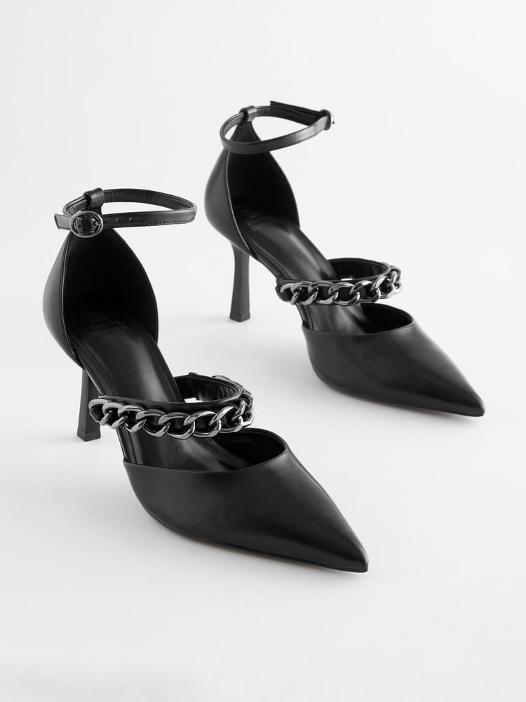 Black Forever Comfort® Point Toe Chain Trim Heel Shoes - Image 1 of 6