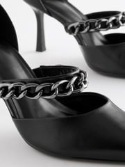Black Forever Comfort® Point Toe Chain Trim Heel Shoes - Image 4 of 6
