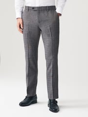 Grey Textured Slim Fit Check Smart Trousers - Image 1 of 8