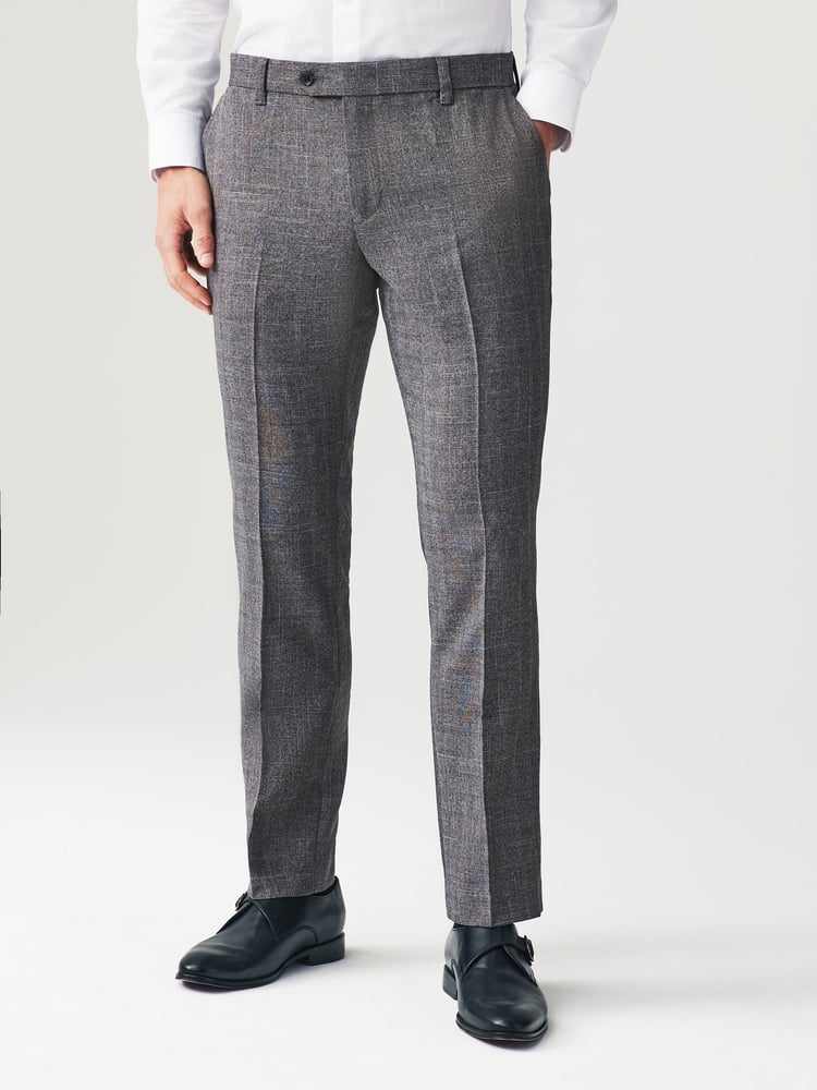 Grey Textured Slim Fit Check Smart Trousers - Image 1 of 8