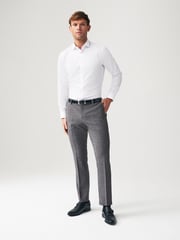 Grey Textured Slim Fit Check Smart Trousers - Image 2 of 8