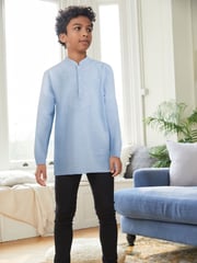 Blue Shirt Length Embroidered Boys Kurta (3-16yrs) - Image 1 of 5
