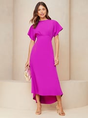 Lipsy Pink Petite Flutter Sleeve Underbust Midi Dress - Image 1 of 4