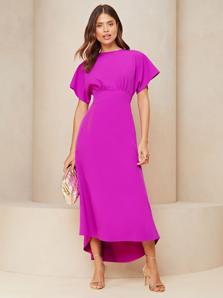 Lipsy Pink Petite Flutter Sleeve Underbust Midi Dress - Image 1 of 4