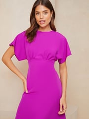Lipsy Pink Petite Flutter Sleeve Underbust Midi Dress - Image 4 of 4
