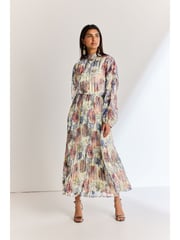 Blue Occasion Metallic Pleated Maxi Dress - Image 1 of 6