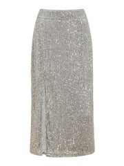 Yumi Silver Sequin Fitted Skirt With Front Slit - Image 5 of 5