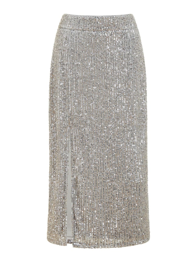 Yumi Silver Sequin Fitted Skirt With Front Slit - Image 5 of 5