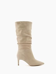 Dune London Natural Slouch Ruched Suede Heeled Boots - Image 1 of 4