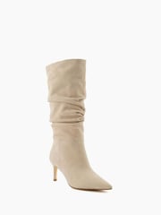 Dune London Natural Slouch Ruched Suede Heeled Boots - Image 2 of 4